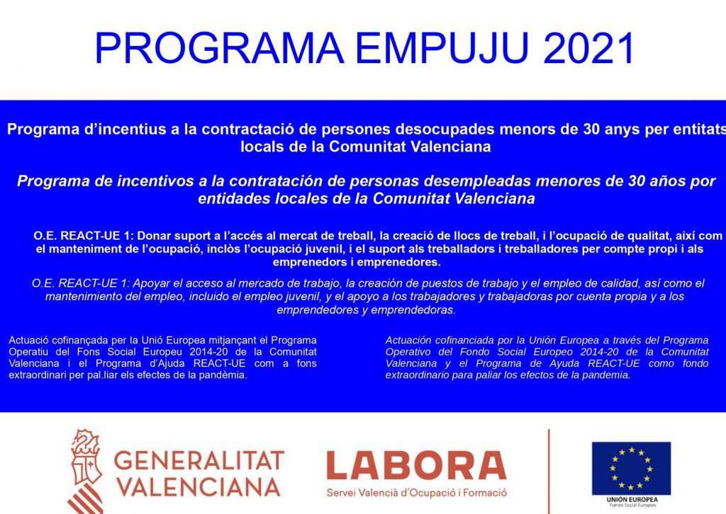 Contractació d'un peó per a recollida de RSU (Programa EMPUJU)/Contratación de un peón para la recogida de RSU (Programa EMPUJU)